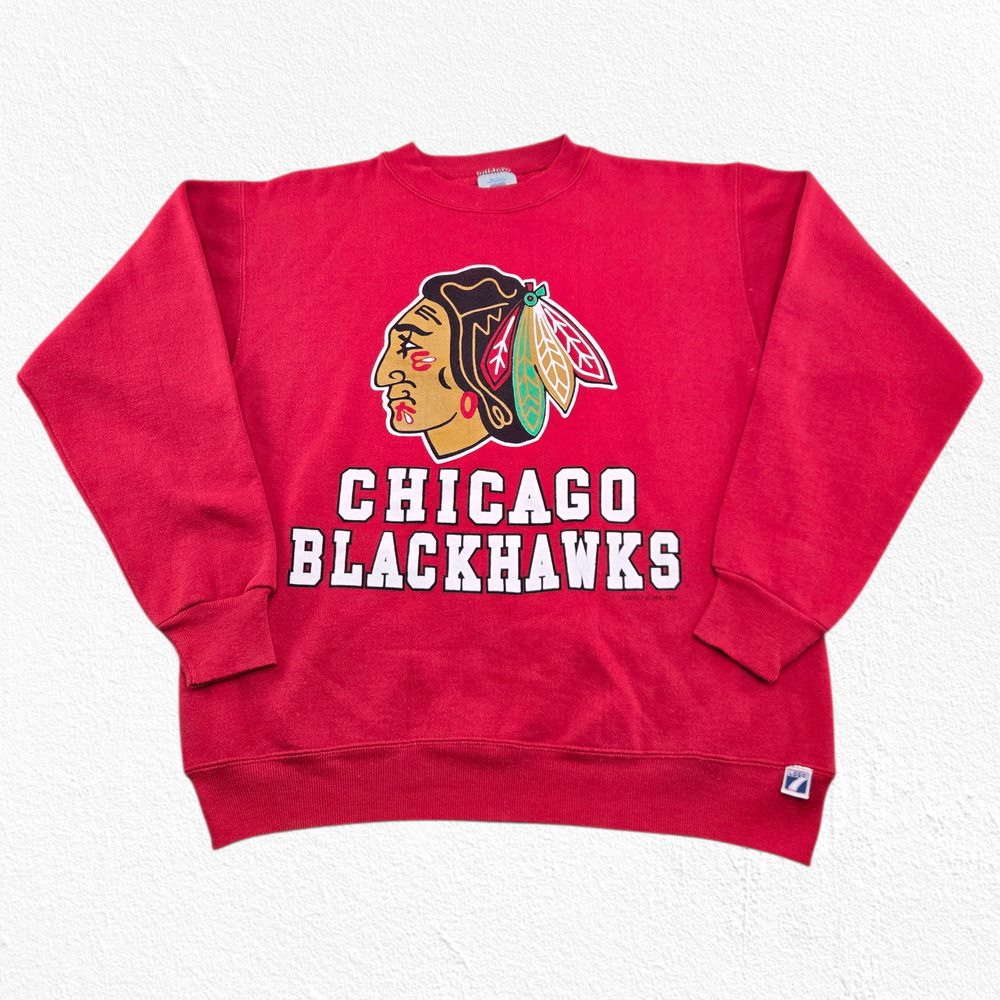 Vintage 1991 Chicago Blackhawks Sweatshirt Logo 7 Red NHL Crewneck Medium USA - Picture 2 of 10